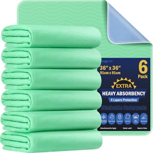 Washable Bed Pads 36 x 36, 6 Pack
